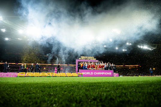 Players of Spain celebrate with the trophy