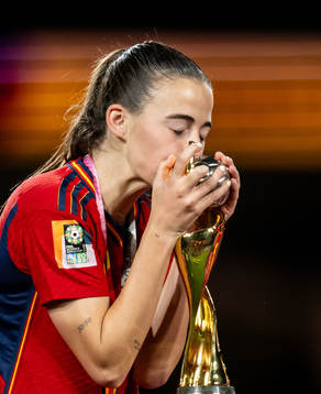 Maria Perez of Spain celebrates with the trophy
