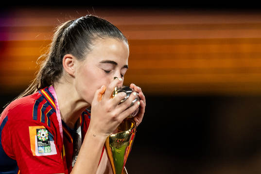 Maria Perez of Spain celebrates with the trophy