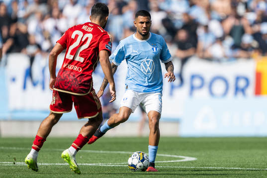 Malmö FFs Sergio Pena och Djurgårdens Musa Qurbanli