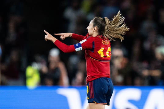 Olga Carmona of Spain celebrates