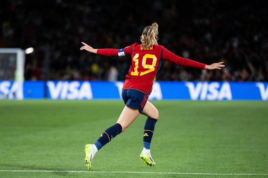Olga Carmona of Spain celebrates