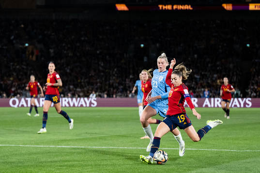 Olga Carmona of Spain scores the 1-0 goal in action with
