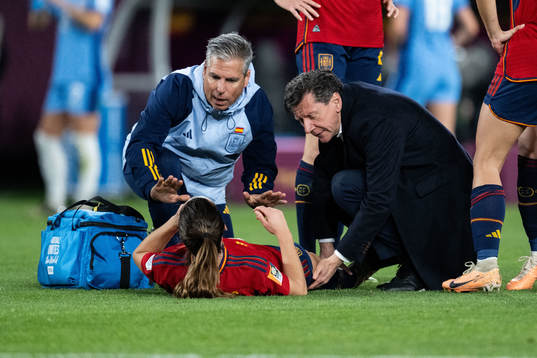 Laia Codina of Spain receives medical attention