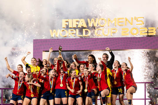 Players of Spain celebrate with the trophy
