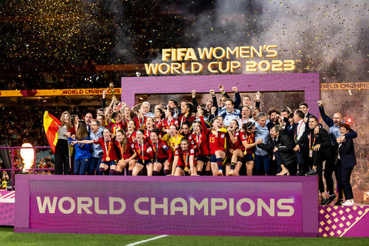 Players of Spain celebrate with the trophy