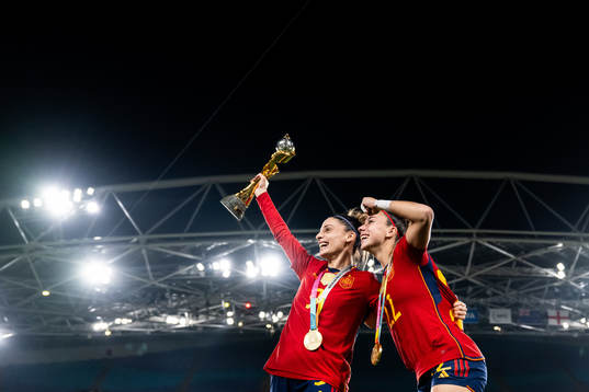 Esther Gonzalez and Athenea del Castillo of Spain celebrate