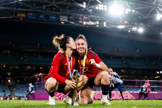 Esther Gonzalez and Athenea del Castillo of Spain celebrate