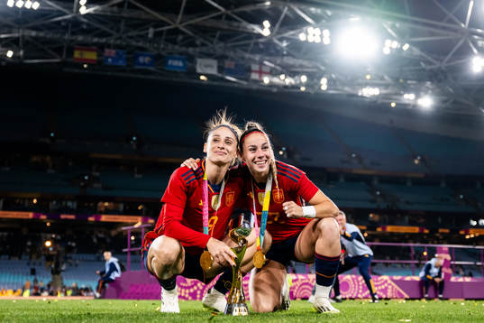 Esther Gonzalez and Athenea del Castillo of Spain celebrate