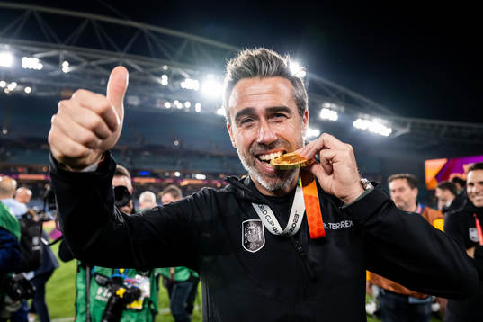 Head coach Jorge Vilda of Spain celebrate