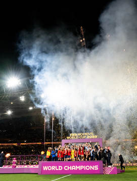 Players of Spain celebate with the trophy