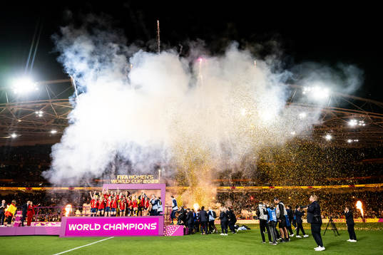 Players of Spain celebate with the trophy