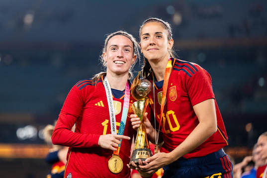 Eva Navarro and Rocia Galvez of Spain celebates with the