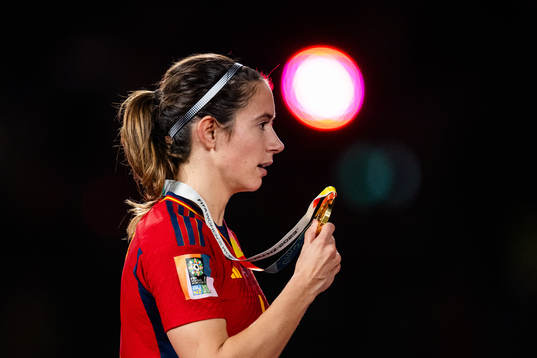 Aitana Bonmati of Spain with her medal at the medal ceremony