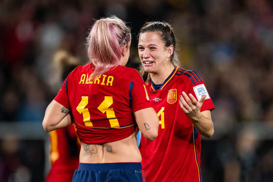 Alexia Putellas and Laia Codina of Spain celebrate