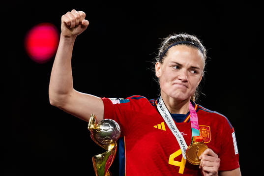Irene Paredes of Spain celebrates at the medal ceremony