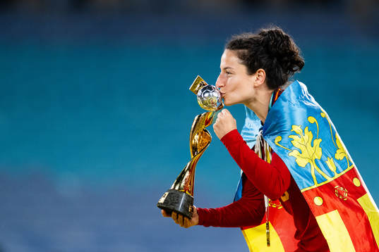 Ivana Andres of Spain celebrates with the trophy