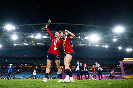 Esther Gonzalez and Athenea del Castillo of Spain celebrate