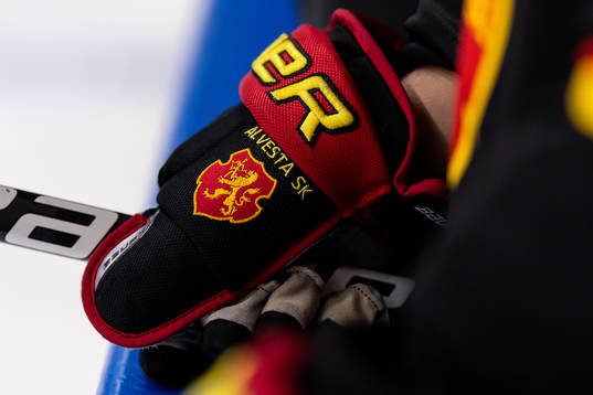 Alvestas klubbmärke på hockeyhandske