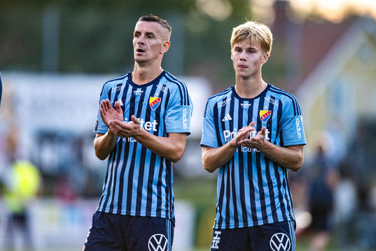Djurgårdens Haris Radetinac och Theo Bergvall  jublar