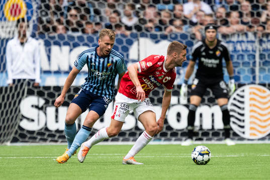 Djurgårdens Rasmus Schuller och Degerfors Johan Mårtensson