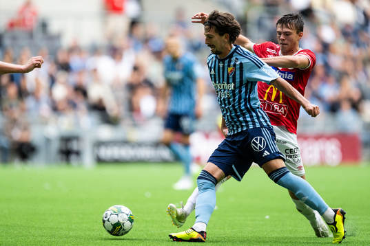 Djurgårdens Gustav Wikheim och Degerfors Oscar Wallin
