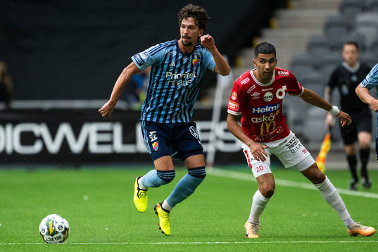 Djurgårdens Gustav Wikheim och Degerfors Elyas Bouzaiene