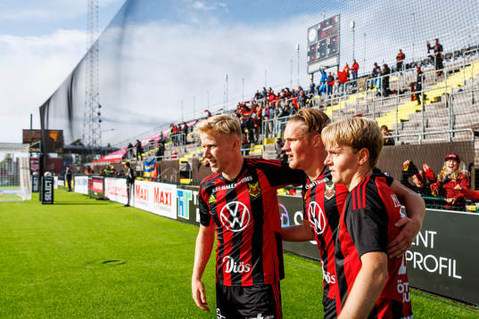 Östersunds Sebastian Karlsson Grach (i mitten) jublar