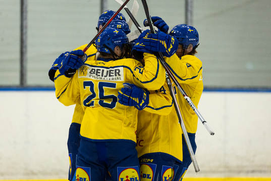 Sveriges Anton Gästrin jublar 6-4 målet med Aron