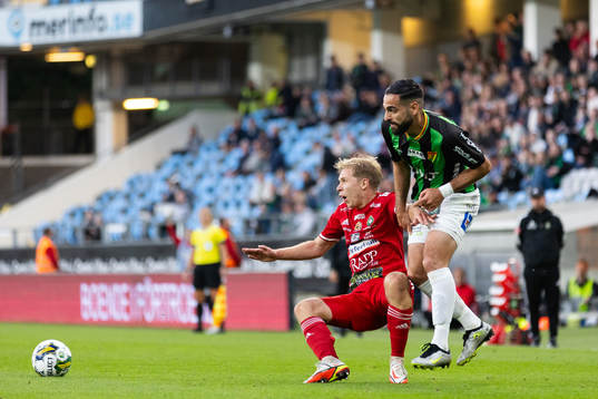 Skövde AIKs Samuel Sörman och GAIS Mervan Celik