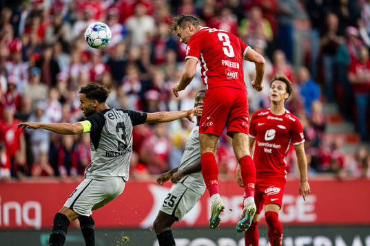 Fredrik Pallesen Knudsen of Brann scores the 1-2 goal