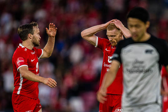 Bård Finne and Sivert Heltne Nilsen of Brann looks dejected
