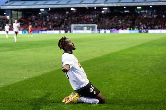 Ibrahim Sadiq  of Häcken celebrates