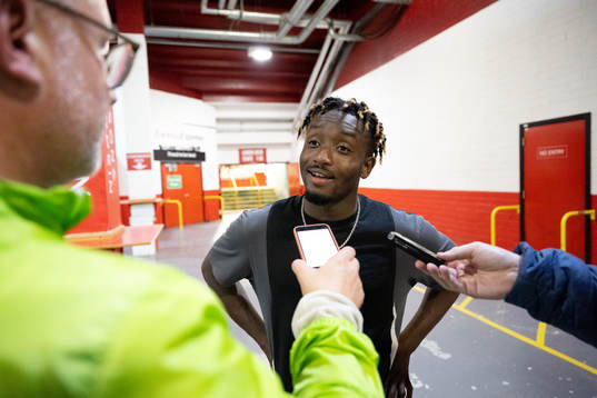 Ibrahim Sadiq of Häcken talks to media