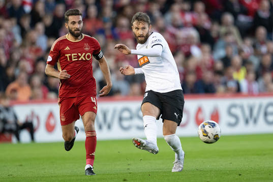 Graeme Shinnie of Aberdeen and Simon Sandberg of Häcken