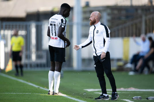 Landskronas tränare Max Mölder och Ousmane Diawara