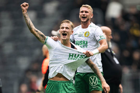 Hammarbys Fredrik Hammar och Simon Strand jublar