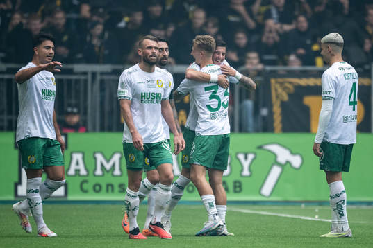 Hammarbys Viktor Djukanovic jublar med Fredrik Hammar