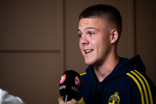 Emil Holm of the Swedish national football team at a press