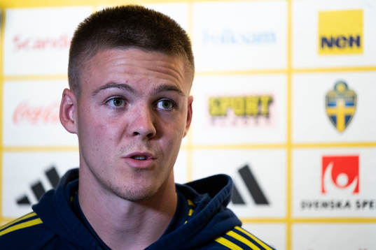 Emil Holm of the Swedish national football team at a press