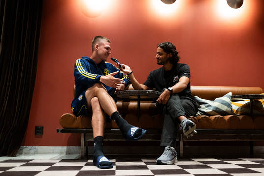 Emil Holm of the Swedish national football team at a press