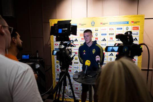 Emil Holm of the Swedish national football team at a press