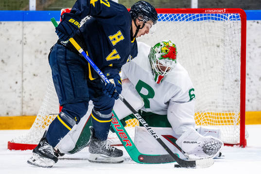 HV71s Hugo Pettersson och Rögles målvakt Petr Kvaca