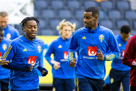 Anthony Elanga and Alexander Isak of Sweden