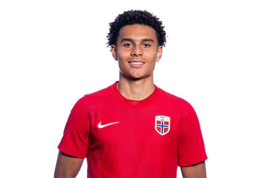 Antonio Nusa of the Norwegian national football team poses