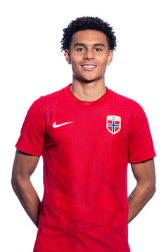Antonio Nusa of the Norwegian national football team poses