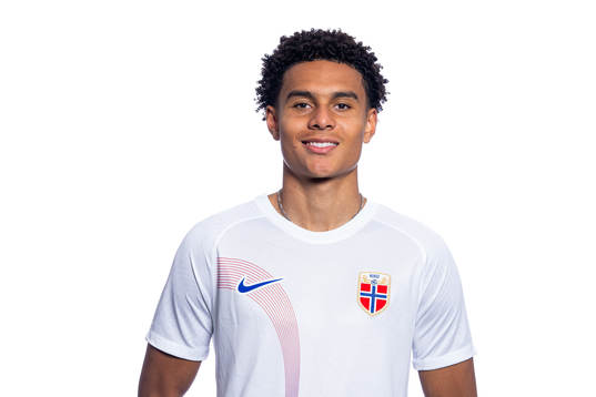 Antonio Nusa of the Norwegian national football team poses