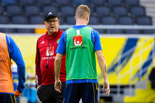 Sweden head coach Janne Andersson and Samuel Gutafsson
