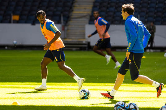Antony Elanga and Victor Nilsson Lindelöf of Sweden