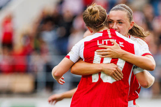 Arsenals Caitlin Foord is celebrated by Kim Little